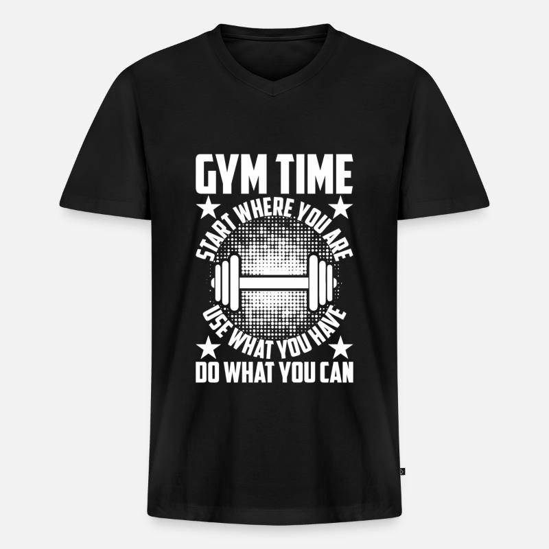 Workout "Gym Time" - Männer Premium Bio T-Shirt mit V-Ausschnitt - Schwarz