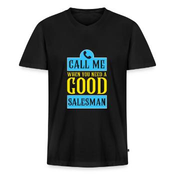 Good salesman, sales experts, humor - Men's Premium Organic T-shirt with V-neck - black - Front - Nico (187cm)