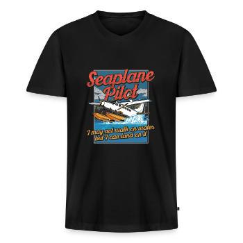 Seaplane Humor for Pilots - Men's Premium Organic T-shirt with V-neck - black - Front - Nico (187cm)