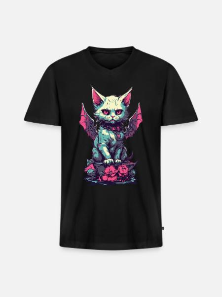 Goth Cat Vampire Demons Aesthetic - Men's Premium Organic T-shirt with V-neck - black