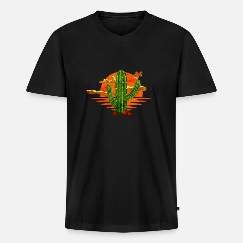 Kaktus - Männer Premium Bio T-Shirt mit V-Ausschnitt - Schwarz