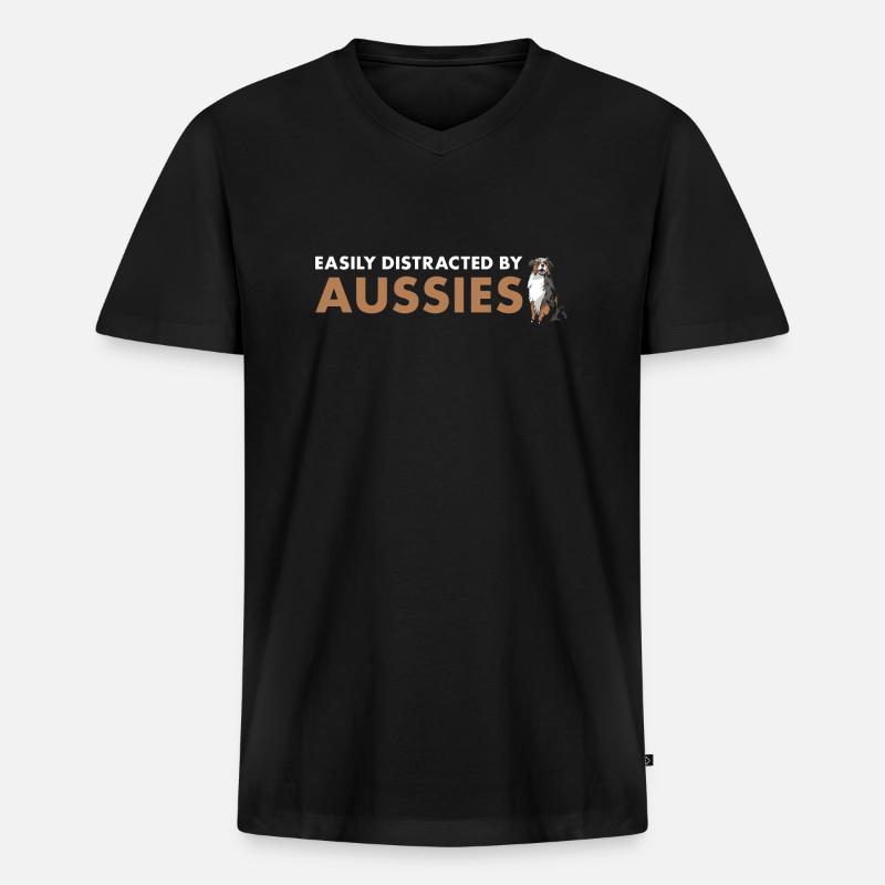 Dog Easily Distracted By Aussie - Männer Premium Bio T-Shirt mit V-Ausschnitt - Schwarz