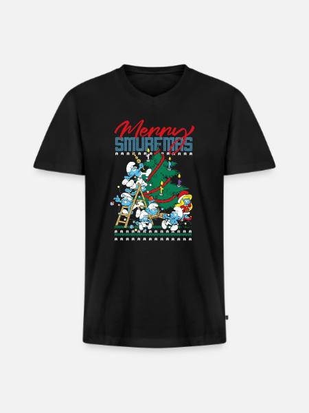 Smølferne Glædelig smølfer grimt juledesign - Premium økologisk T-shirt med V-hals til mænd - sort