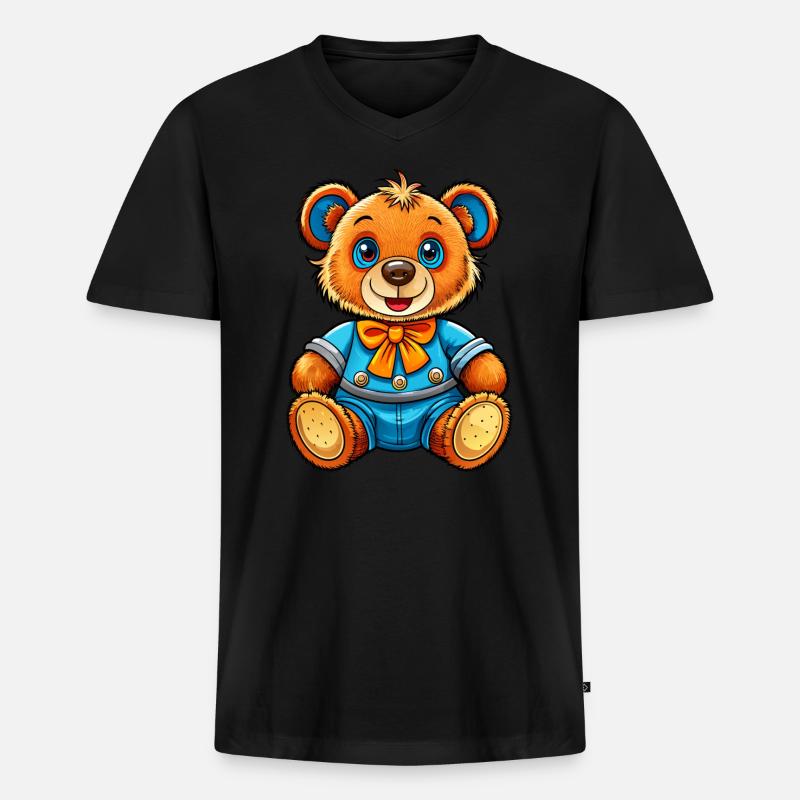 Schmucker Teddy - Männer Premium Bio T-Shirt mit V-Ausschnitt - Schwarz