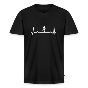 Sport Heartbeat Running - Männer Premium Bio T-Shirt mit V-Ausschnitt - Schwarz - Vorne - Nico (187cm)