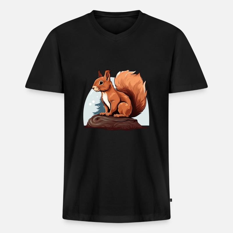 Herbst Eichhörnchen Wald Szene - Männer Premium Bio T-Shirt mit V-Ausschnitt - Schwarz