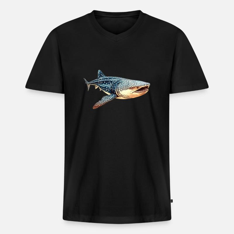 Walhai - Männer Premium Bio T-Shirt mit V-Ausschnitt - Schwarz