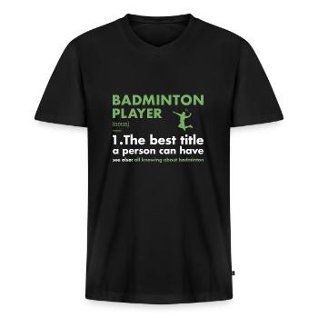 Définition du joueur de sport Badminton - T-shirt encolure en V Premium bio Homme - noir - Devant - Nico (187cm)