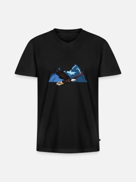 Faucon - T-shirt encolure en V Premium bio Homme - noir