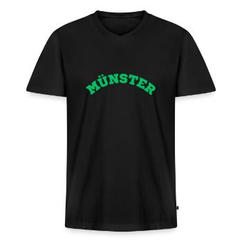 Münster - Männer Premium Bio T-Shirt mit V-Ausschnitt - Schwarz - Vorne - Nico (187cm)