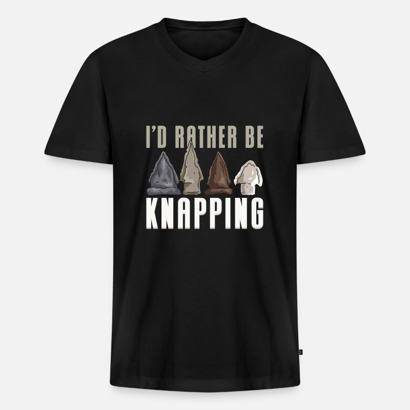 I'd Rather Be Knapping - Männer Premium Bio T-Shirt mit V-Ausschnitt - Schwarz