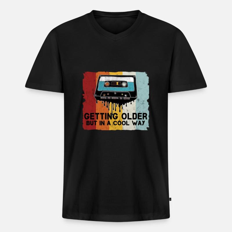 Retro Kassette Spruch - Männer Premium Bio T-Shirt mit V-Ausschnitt - Schwarz