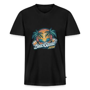 Beach Squad 2024 Tropischer Sonnenuntergang - Männer Premium Bio T-Shirt mit V-Ausschnitt - Schwarz - Vorne - Nico (187cm)