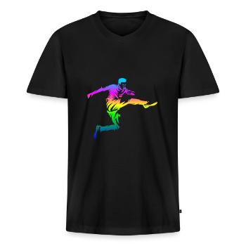 Fußball - Männer Premium Bio T-Shirt mit V-Ausschnitt - Schwarz - Vorne - Nico (187cm)