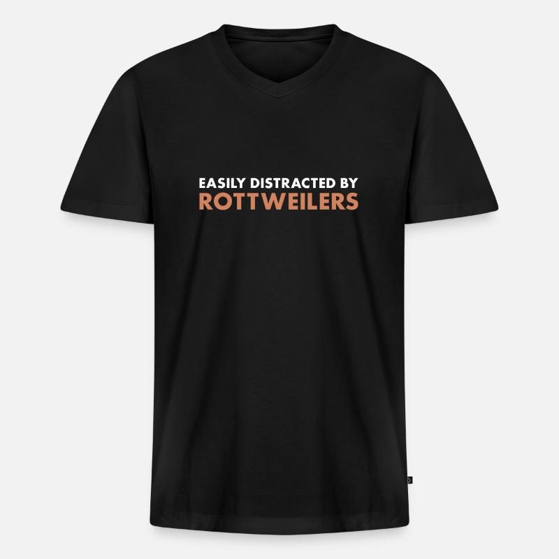 Easily Distracted By Rottweiler - Männer Premium Bio T-Shirt mit V-Ausschnitt - Schwarz