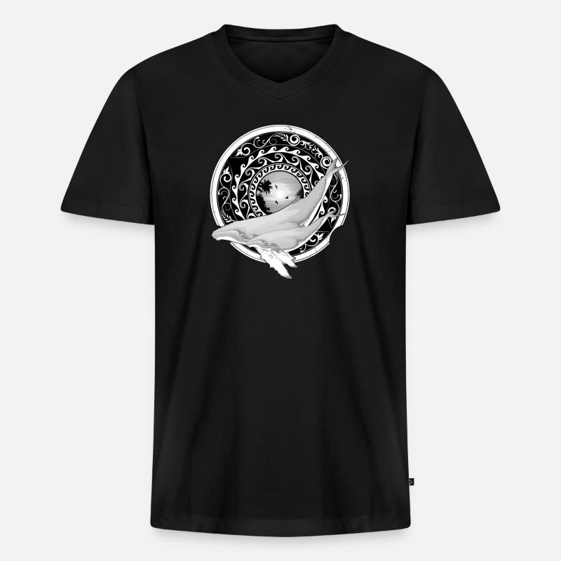 Buckelwale - Männer Premium Bio T-Shirt mit V-Ausschnitt - Schwarz