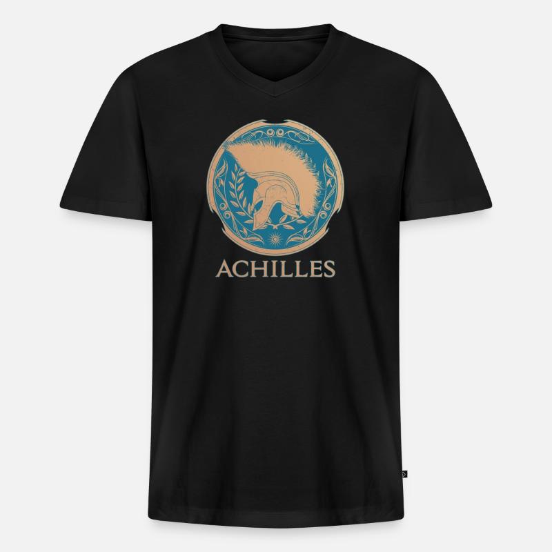 Achilles Griechischer Krieger - Männer Premium Bio T-Shirt mit V-Ausschnitt - Schwarz