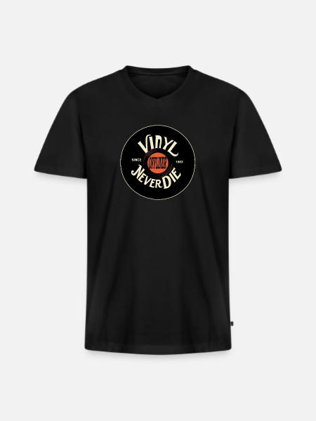 Vinyl Never Die - Männer Premium Bio T-Shirt mit V-Ausschnitt - Schwarz