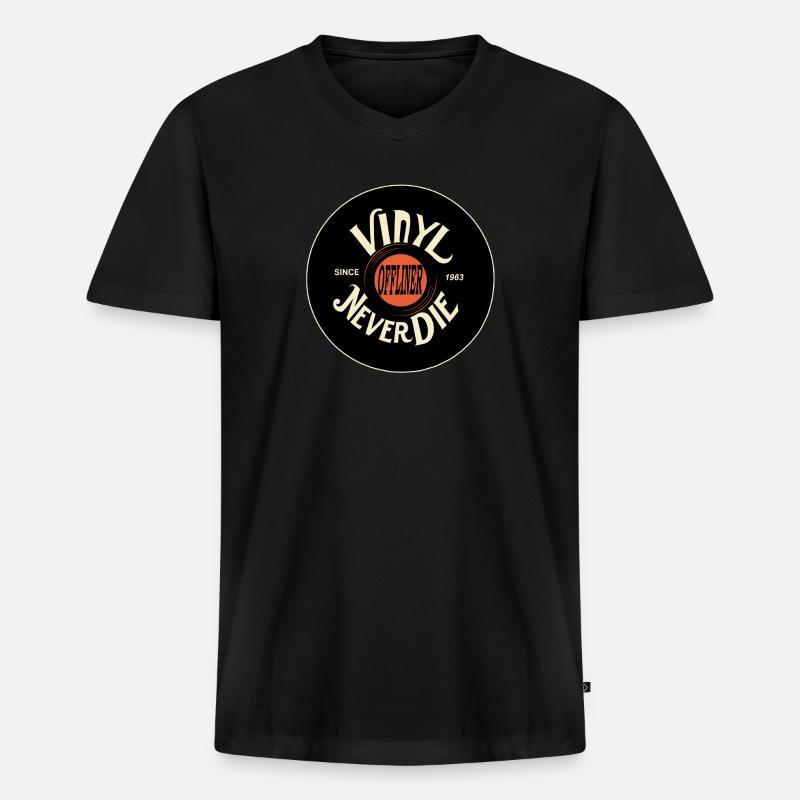 Vinyl Never Die - Männer Premium Bio T-Shirt mit V-Ausschnitt - Schwarz