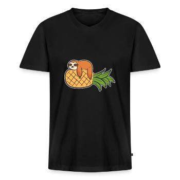 Ananas - Männer Premium Bio T-Shirt mit V-Ausschnitt - Schwarz - Vorne - Nico (187cm)