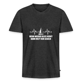 Segelsport Bootsführerschein Segler Kapitän - Männer Premium Bio T-Shirt mit V-Ausschnitt - Anthrazit meliert - Vorne - Nico (187cm)