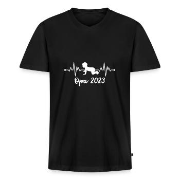 Schwangerschaftsverkündung 2023 Werdender Opa - Männer Premium Bio T-Shirt mit V-Ausschnitt - Schwarz - Vorne - Nico (187cm)