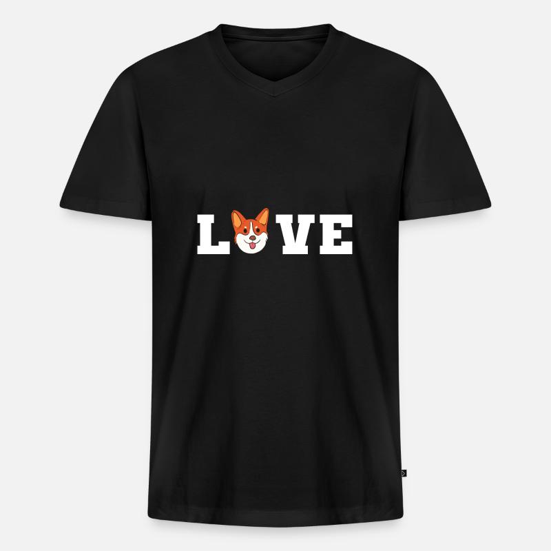 Corgi - Männer Premium Bio T-Shirt mit V-Ausschnitt - Schwarz