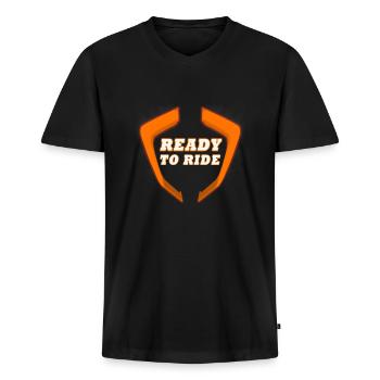 Ready To Ride - Männer Premium Bio T-Shirt mit V-Ausschnitt - Schwarz - Vorne - Nico (187cm)