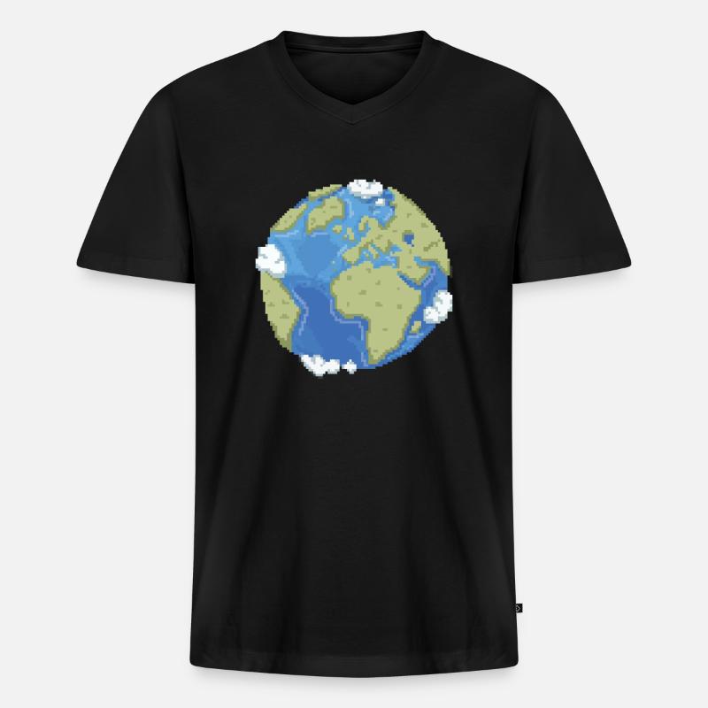 Retro Pixel Erde - Männer Premium Bio T-Shirt mit V-Ausschnitt - Schwarz