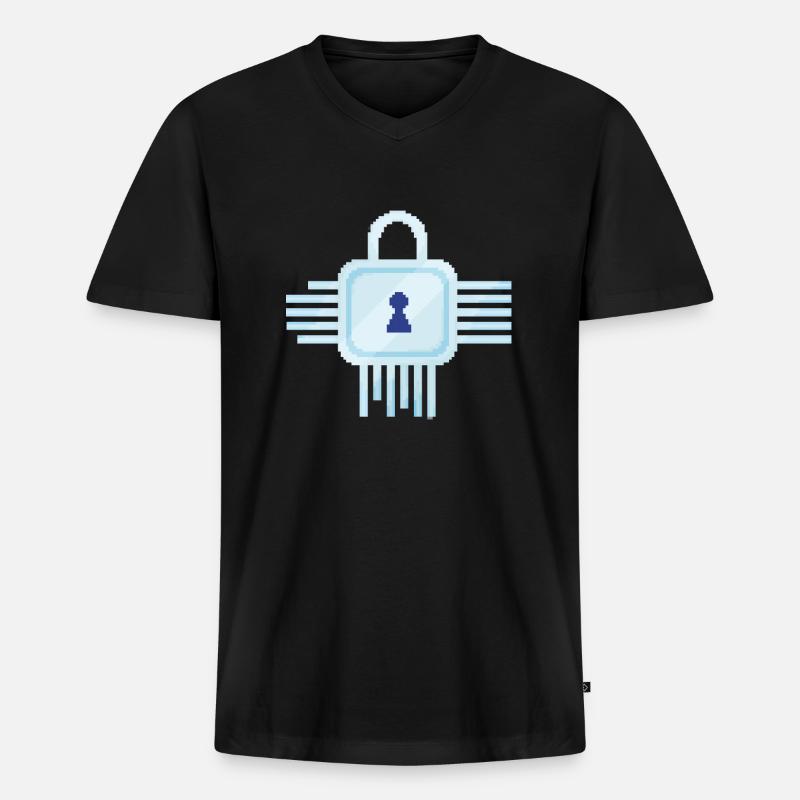 Retro Pixel IT Schloss - Männer Premium Bio T-Shirt mit V-Ausschnitt - Schwarz