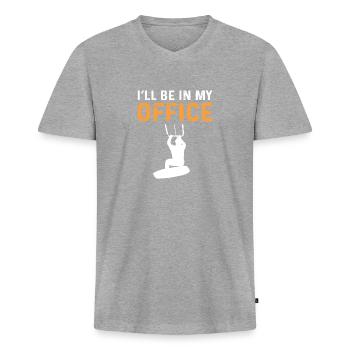 Ich Werde In Meinem Büro Sein. Kitesurfen - Männer Premium Bio T-Shirt mit V-Ausschnitt - Grau meliert - Vorne