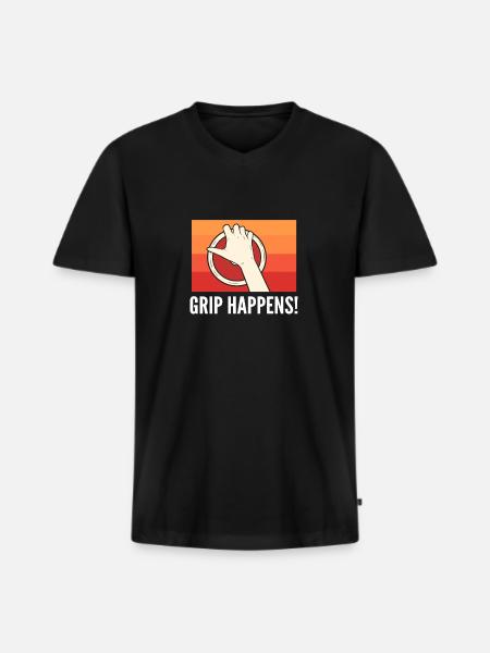 Grip Happens. Für Diskuswerfer. Diskuswerfen - Männer Premium Bio T-Shirt mit V-Ausschnitt - Schwarz
