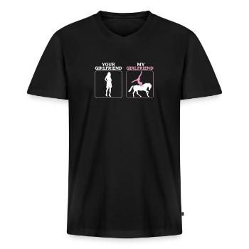 Your Girlfriend My Girlfriend Funny Horse - Men's Premium Organic T-shirt with V-neck - black - Front - Nico (187cm)