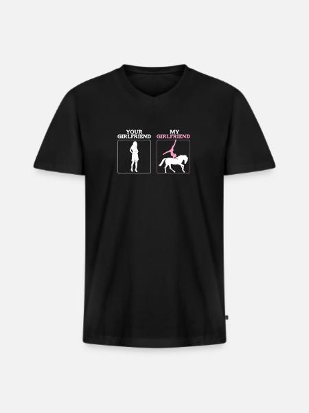 Your Girlfriend My Girlfriend Funny Horse - Men's Premium Organic T-shirt with V-neck - black