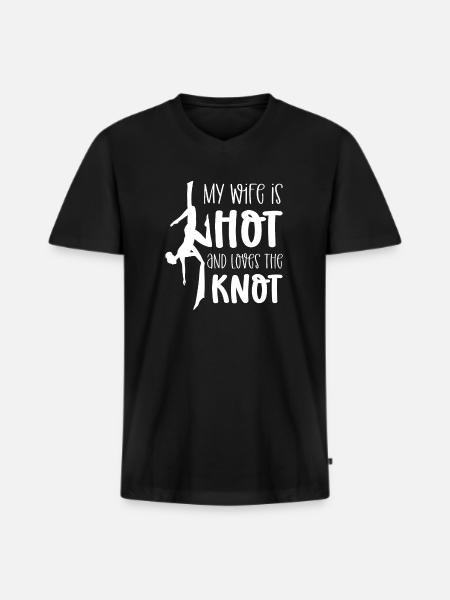 Meine Frau Ist Heiß - Männer Premium Bio T-Shirt mit V-Ausschnitt - Schwarz
