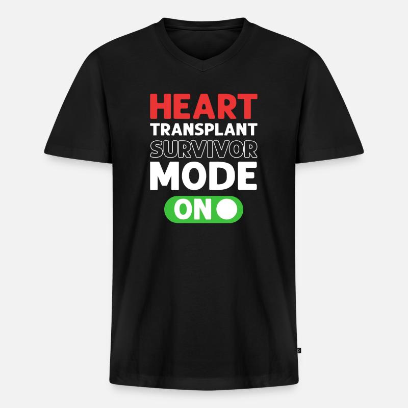 Herztransplantations-Überlebensmodus Ein. - Männer Premium Bio T-Shirt mit V-Ausschnitt - Schwarz