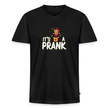 Lustig, es ist ein Streich Influencer Pranksters - Männer Premium Bio T-Shirt mit V-Ausschnitt - Schwarz - Vorne - Nico (187cm)