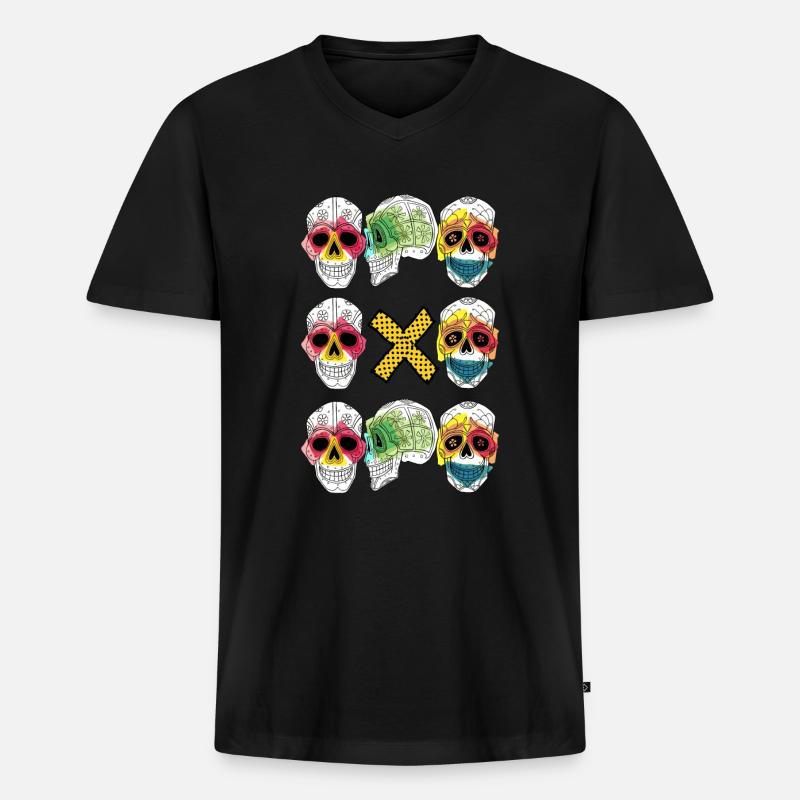 SCHÄDELTRIO - Männer Premium Bio T-Shirt mit V-Ausschnitt - Schwarz