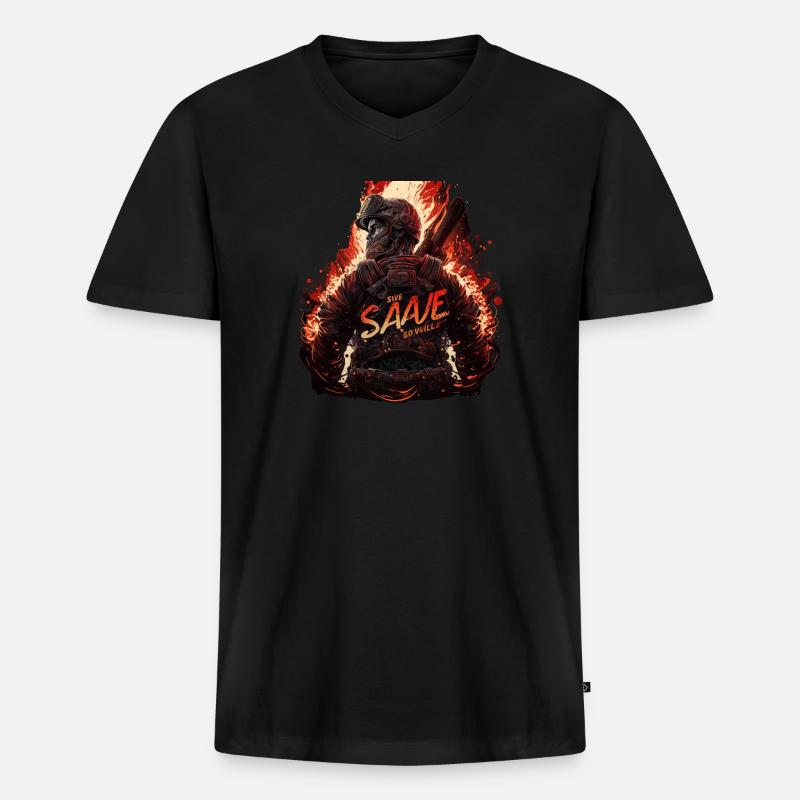 Einsatz bereit: Feuerwehrmann, dein Held ! - Männer Premium Bio T-Shirt mit V-Ausschnitt - Schwarz