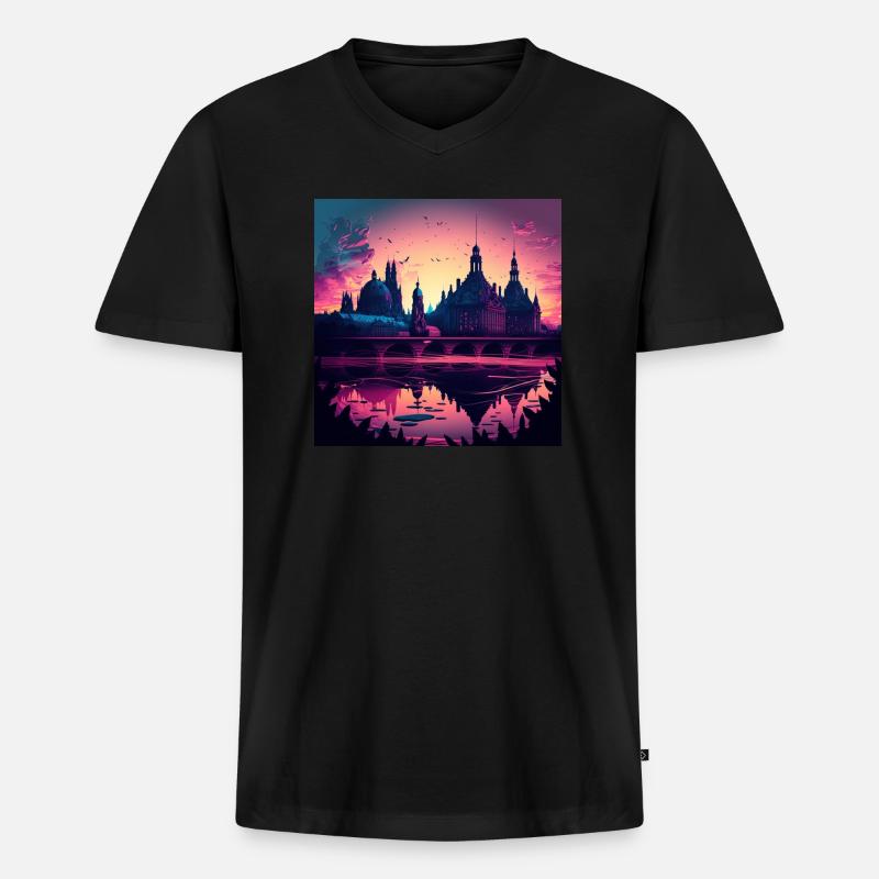 Skyline Dresden - Männer Premium Bio T-Shirt mit V-Ausschnitt - Schwarz