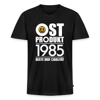 OSTPRODUKT 1985 DDR OSSI 41. GEBURTSTAG - Männer Premium Bio T-Shirt mit V-Ausschnitt - Schwarz - Vorne - Nico (187cm)