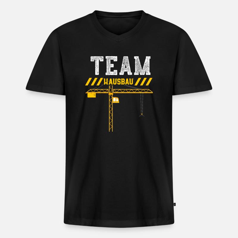 Team Hausbau - Construction Worker - Männer Premium Bio T-Shirt mit V-Ausschnitt - Schwarz