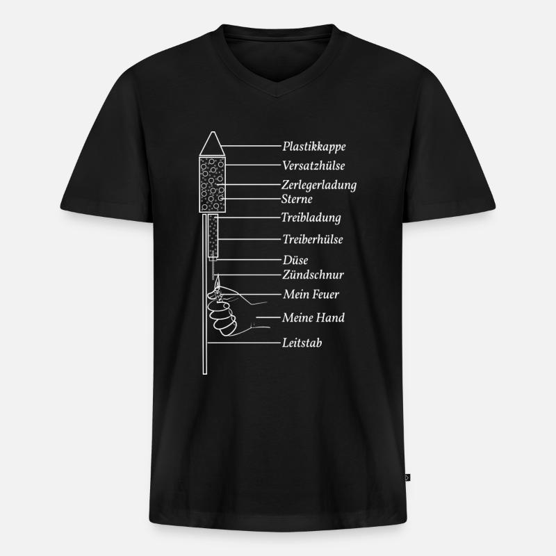 Silvester Pyro Rakete - Männer Premium Bio T-Shirt mit V-Ausschnitt - Schwarz