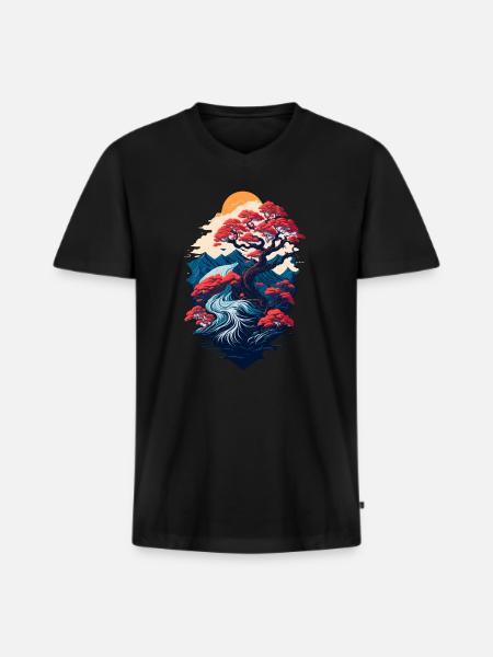 Beautiful bonsai tree scenery - Men's Premium Organic T-shirt with V-neck - black