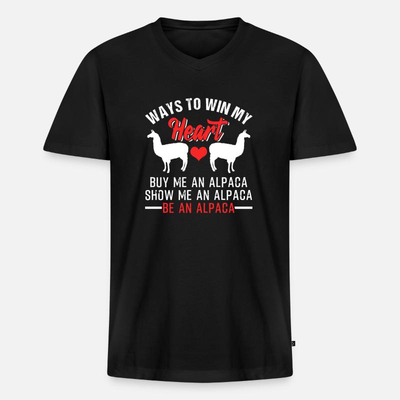 Alpaka - Männer Premium Bio T-Shirt mit V-Ausschnitt - Schwarz
