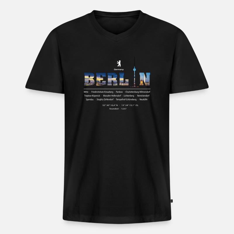 Berlin - Männer Premium Bio T-Shirt mit V-Ausschnitt - Schwarz