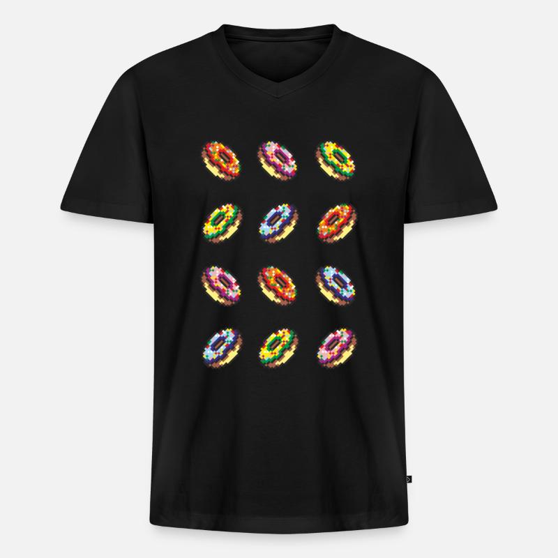 Pixelart No. 10 Donut - farbe/colour - Männer Premium Bio T-Shirt mit V-Ausschnitt - Schwarz