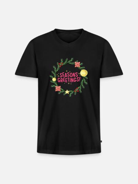 Seasons Greetings Christmas Wreath - Men's Premium Organic T-shirt with V-neck - black