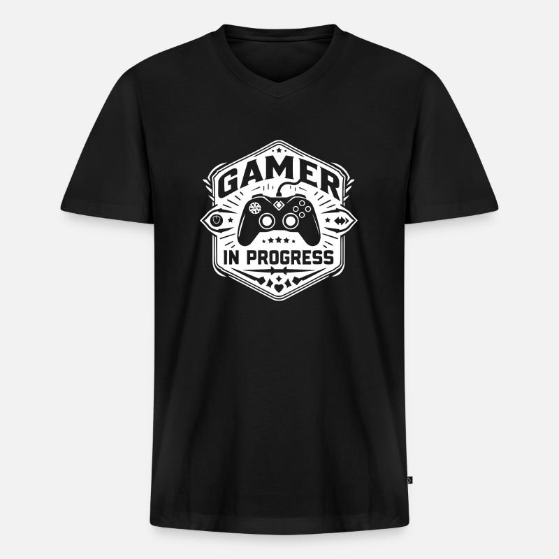 Gamer in Progress - Männer Premium Bio T-Shirt mit V-Ausschnitt - Schwarz