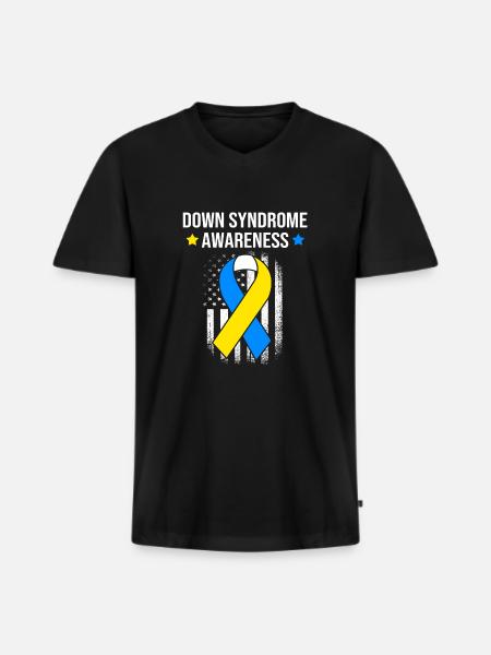 Down syndrome - Men's Premium Organic T-shirt with V-neck - black